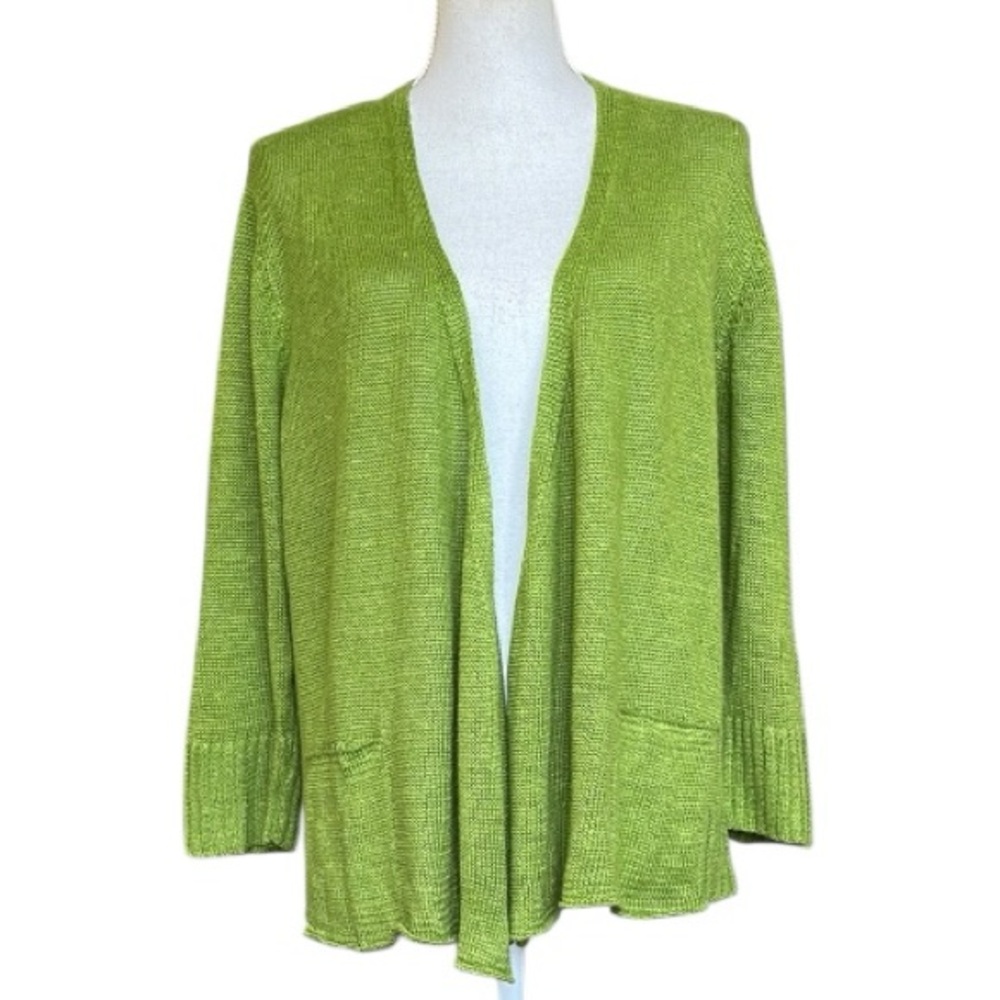 Eileen Fisher Green Open-Front Hemp Cardigan Sweater Size L - US 14/16